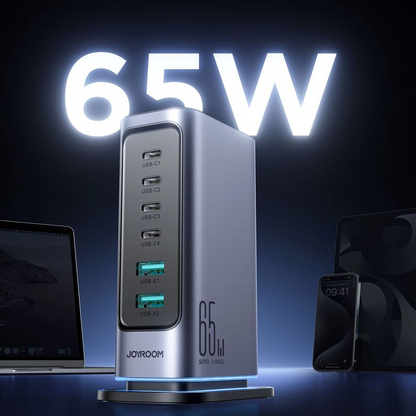 Punjač Stanica Joyroom JR-TCM02 UK, 65W, 3.25A, 2 x USB-A - 4 x USB-C, Siva