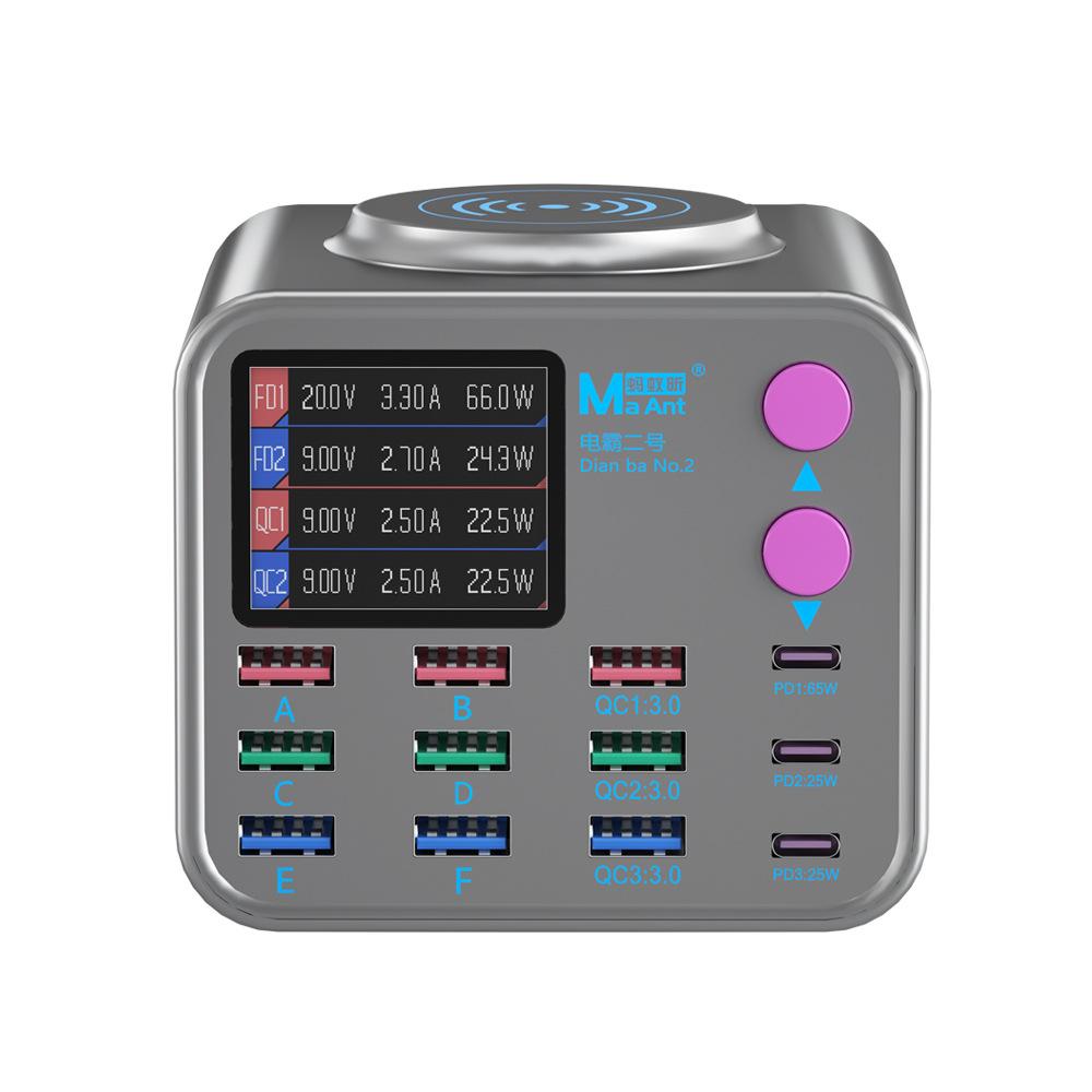 Punjač Stanica MaAnt DianBa No.2 QI, 300W, 3A, 3 x USB-C - 9 x USB-A, Sivi