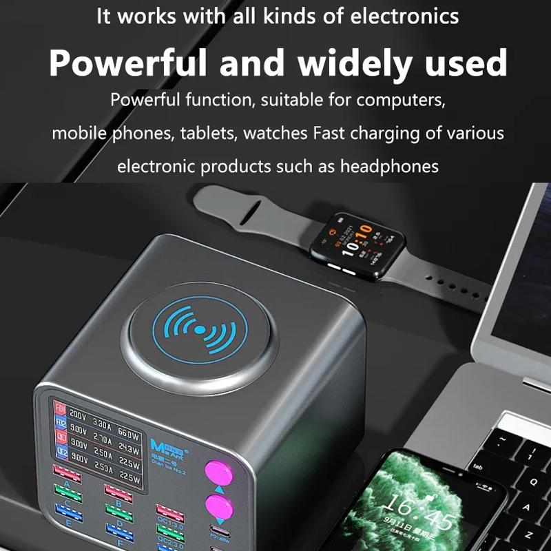 Punjač Stanica MaAnt DianBa No.2 QI, 300W, 3A, 3 x USB-C - 9 x USB-A, Sivi