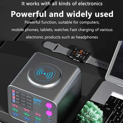 Punjač Stanica MaAnt DianBa No.2 QI, 300W, 3A, 3 x USB-C - 9 x USB-A, Sivi