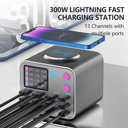 Punjač Stanica MaAnt DianBa No.2 QI, 300W, 3A, 3 x USB-C - 9 x USB-A, Sivi