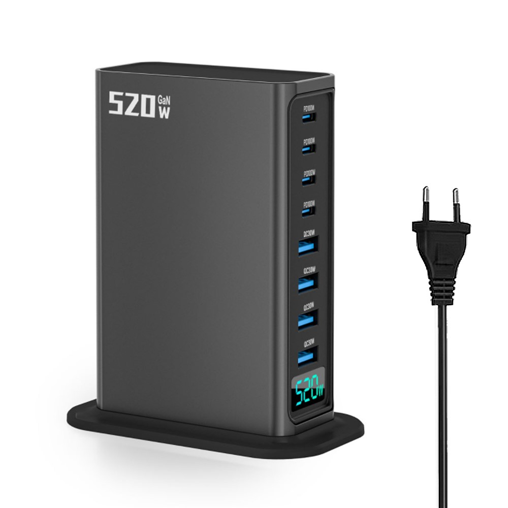 OEM stanica punjač, 520W, 5A, 4 x USB-A - 4 x USB-C, Siva
