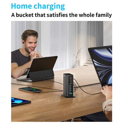 OEM stanica punjač, 520W, 5A, 4 x USB-A - 4 x USB-C, Siva