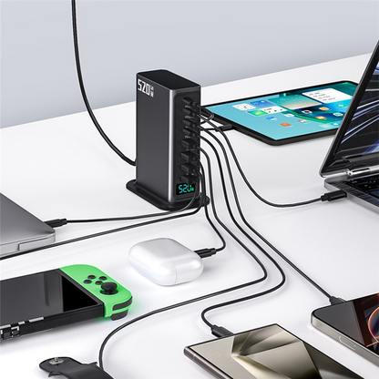 OEM stanica punjač, 520W, 5A, 4 x USB-A - 4 x USB-C, Siva