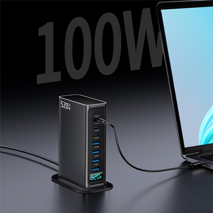 OEM stanica punjač, 520W, 5A, 4 x USB-A - 4 x USB-C, Siva
