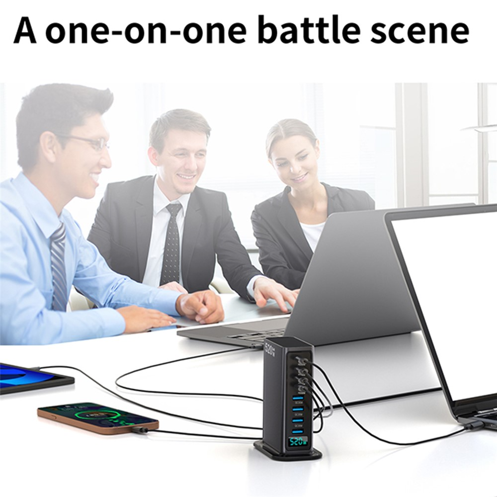 OEM stanica punjač, 520W, 5A, 4 x USB-A - 4 x USB-C, Siva