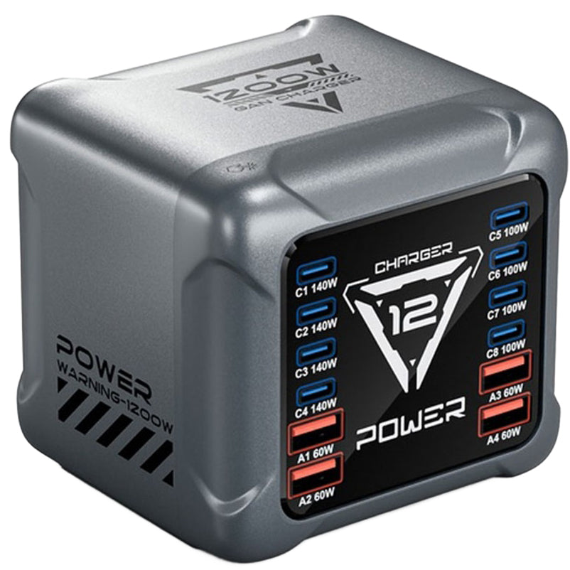 Punjač Stanica OEM BK-127D, 280W, 5A, 4 x USB-A - 8 x USB-C, Siva