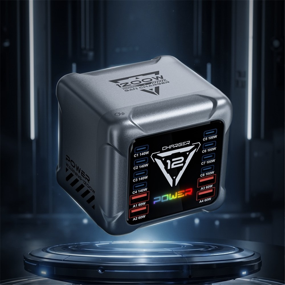 Punjač Stanica OEM BK-127D, 280W, 5A, 4 x USB-A - 8 x USB-C, Siva