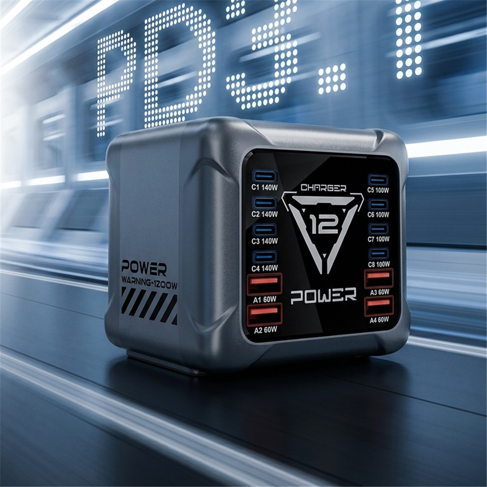 Punjač Stanica OEM BK-127D, 280W, 5A, 4 x USB-A - 8 x USB-C, Siva
