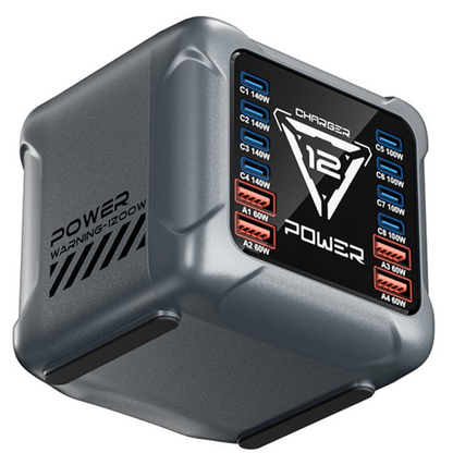 Punjač Stanica OEM BK-127D, 280W, 5A, 4 x USB-A - 8 x USB-C, Siva