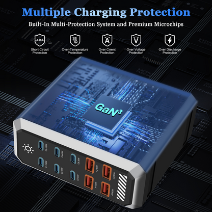 Punjač Stanica OEM HW18, 660W, 5A, 4 x USB-A - 6 x USB-C, Crna