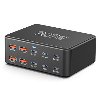 Punjač Stanica OEM HW66, 330W, 5A, 4 x USB-A - 6 x USB-C, Crna