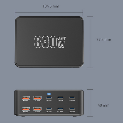 Punjač Stanica OEM HW66, 330W, 5A, 4 x USB-A - 6 x USB-C, Crna