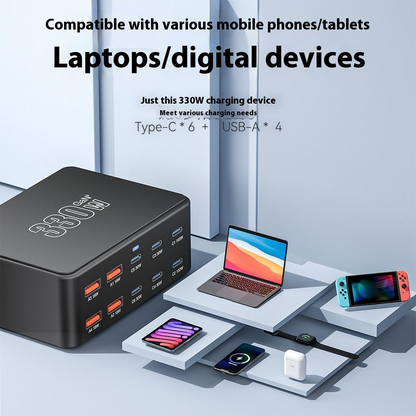 Punjač Stanica OEM HW66, 330W, 5A, 4 x USB-A - 6 x USB-C, Crna