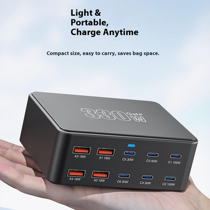 Punjač Stanica OEM HW66, 330W, 5A, 4 x USB-A - 6 x USB-C, Crna