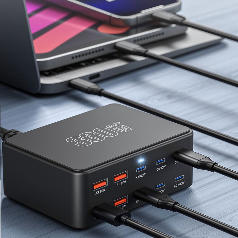 Punjač Stanica OEM HW66, 330W, 5A, 4 x USB-A - 6 x USB-C, Crna