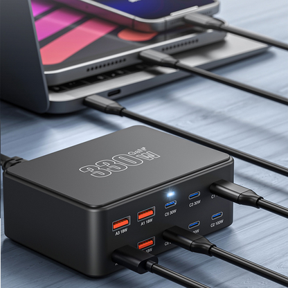 Punjač Stanica OEM HW66, 330W, 5A, 4 x USB-A - 6 x USB-C, Crna