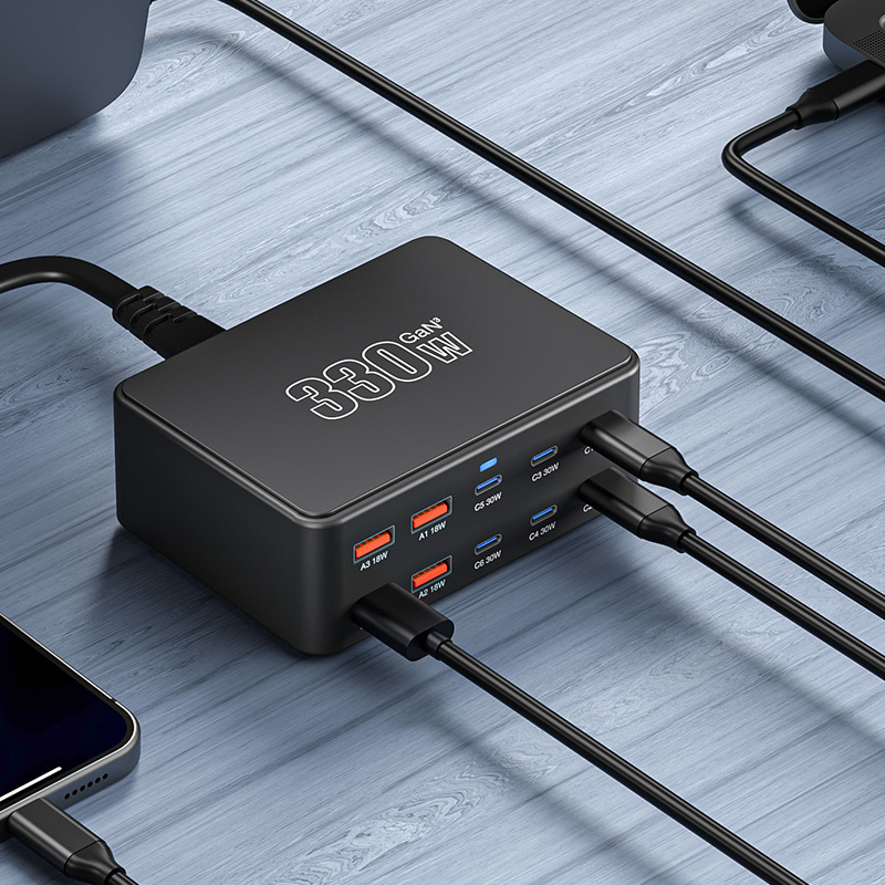 Punjač Stanica OEM HW66, 330W, 5A, 4 x USB-A - 6 x USB-C, Crna