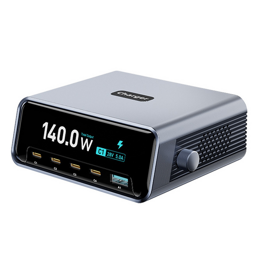 Punjač Stanica OEM WLX-60G, 140W, 5A, 1 x USB-A - 4 x USB-C, Siva