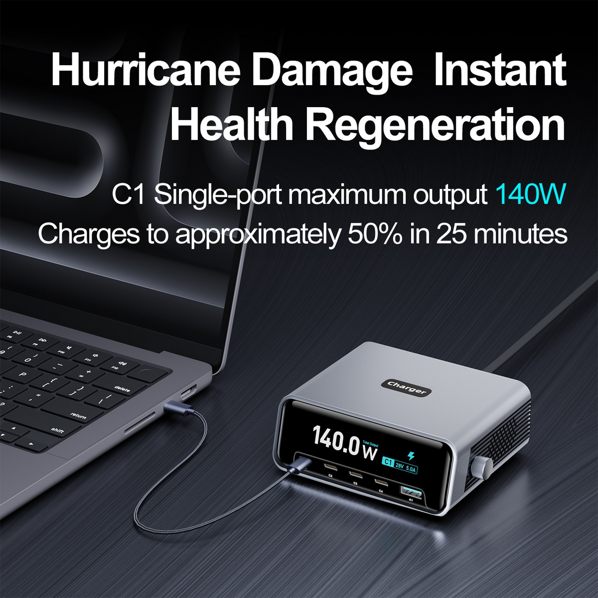 Punjač Stanica OEM WLX-60G, 140W, 5A, 1 x USB-A - 4 x USB-C, Siva
