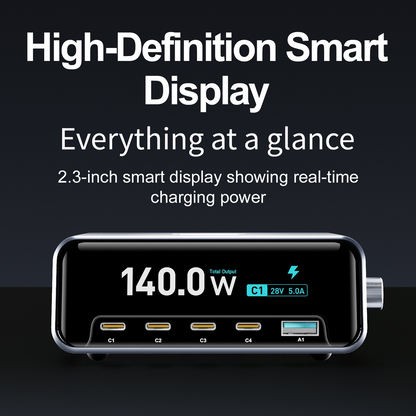 Punjač Stanica OEM WLX-60G, 140W, 5A, 1 x USB-A - 4 x USB-C, Siva