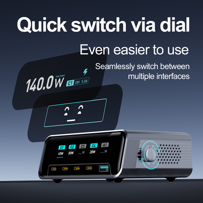 Punjač Stanica OEM WLX-60G, 140W, 5A, 1 x USB-A - 4 x USB-C, Siva
