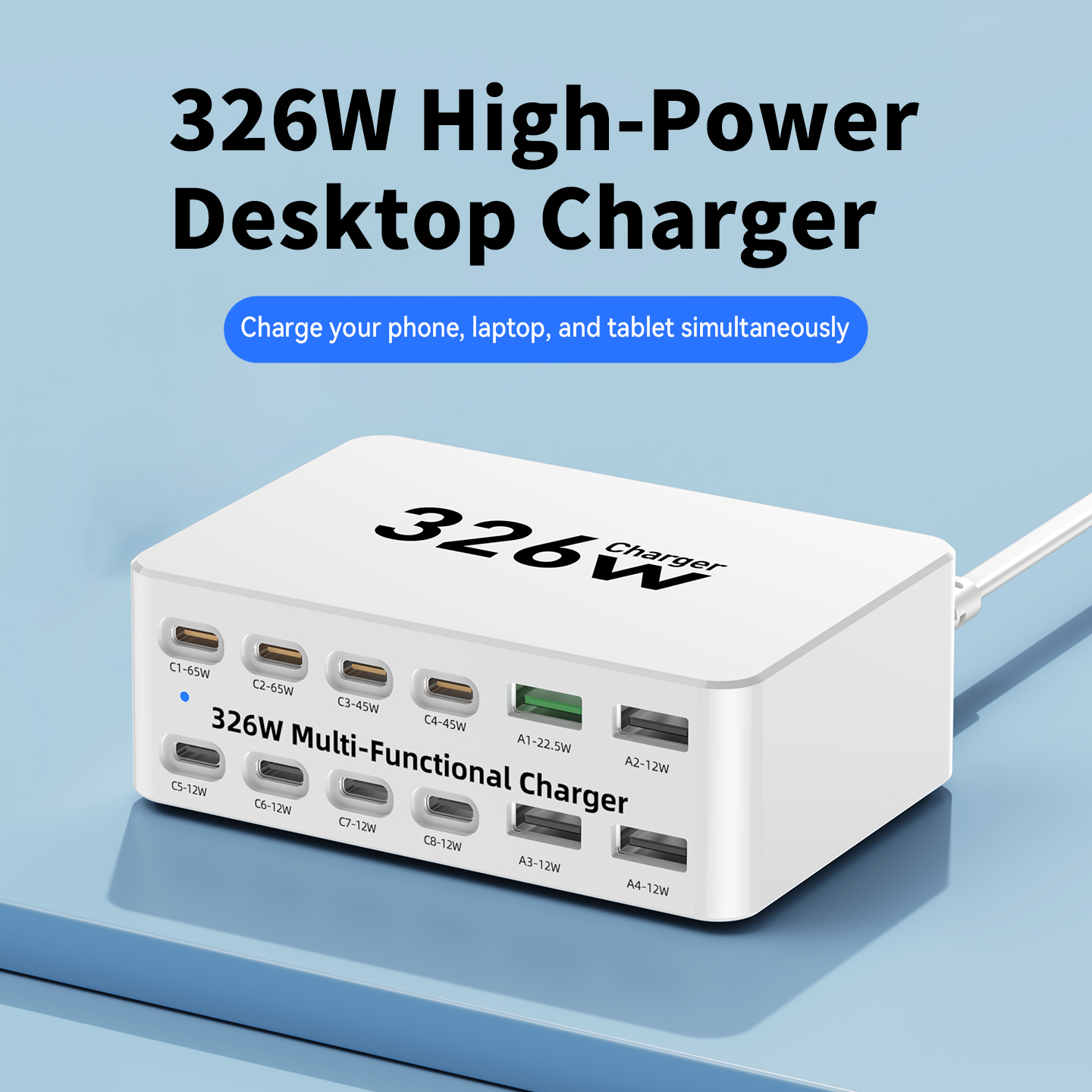 Punjač Stanica OEM WLX-818E, 326W, 3.25A, 4 x USB-A - 8 x USB-C, Bijela