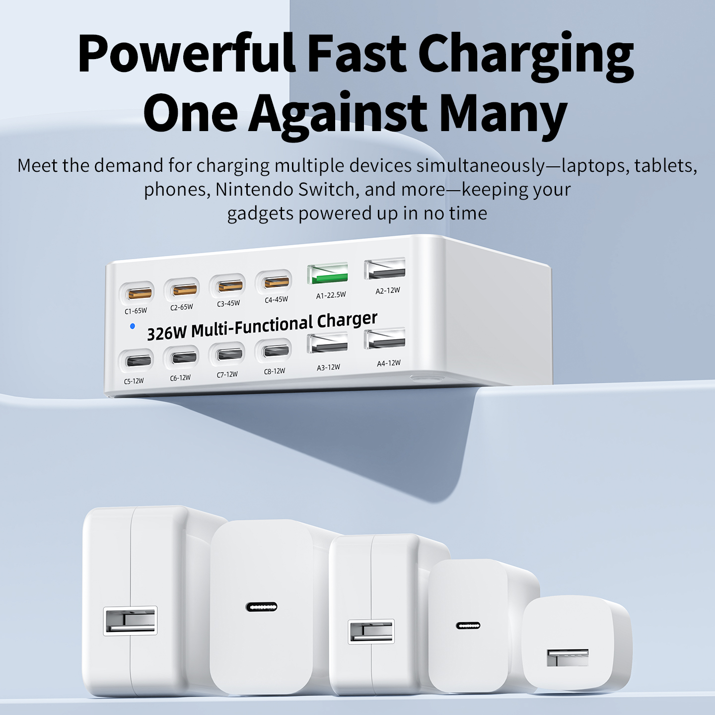 Punjač Stanica OEM WLX-818E, 326W, 3.25A, 4 x USB-A - 8 x USB-C, Bijela