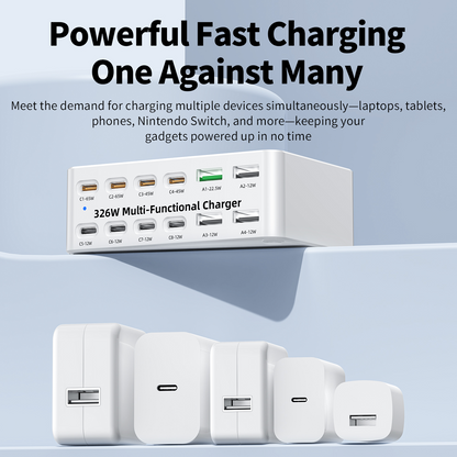 Punjač Stanica OEM WLX-818E, 326W, 3.25A, 4 x USB-A - 8 x USB-C, Bijela