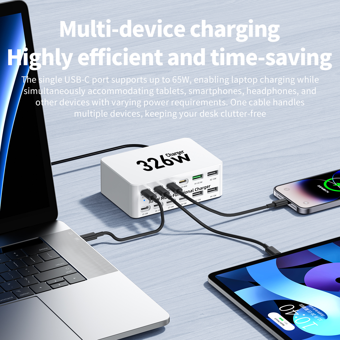 Punjač Stanica OEM WLX-818E, 326W, 3.25A, 4 x USB-A - 8 x USB-C, Bijela