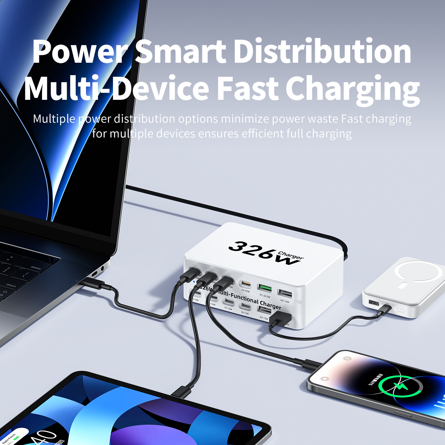 Punjač Stanica OEM WLX-818E, 326W, 3.25A, 4 x USB-A - 8 x USB-C, Bijela