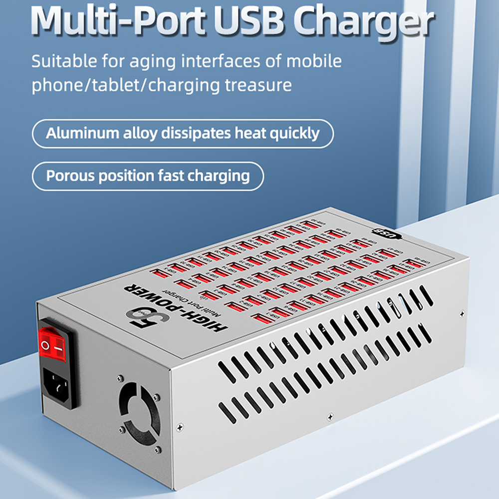 Punjač Stanica OEM WLX-T2A, 200W, 2.4A, 50 x USB-A, Srebrna
