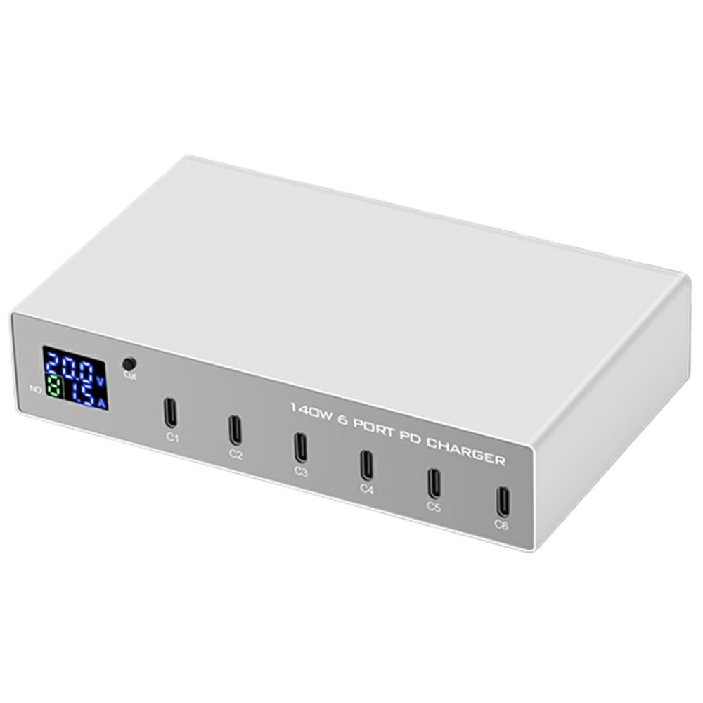 Punjač Stanica OEM WLX-X6P, 140W, 3A, 6 x USB-C, Srebrna