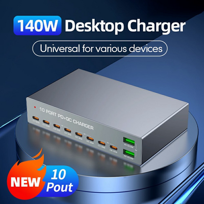 Punjač Stanica OEM WLX-X6Y, 140W, 5A, 2 x USB-A - 8 x USB-C, Srebrni