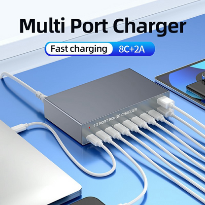 Punjač Stanica OEM WLX-X6Y, 140W, 5A, 2 x USB-A - 8 x USB-C, Srebrni