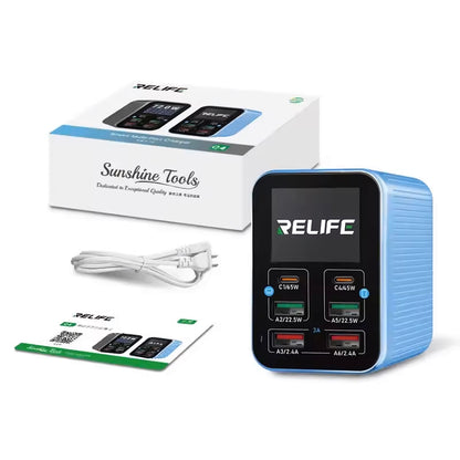Punjač Stanica Relife Q4, 72W, 5A, 2 x USB-C - 4 x USB-A, Plava