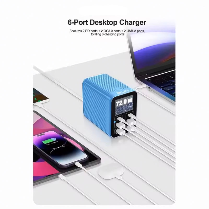 Punjač Stanica Relife Q4, 72W, 5A, 2 x USB-C - 4 x USB-A, Plava