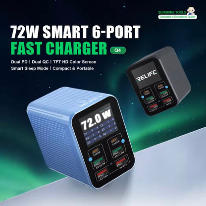 Punjač Stanica Relife Q4, 72W, 5A, 2 x USB-C - 4 x USB-A, Siva