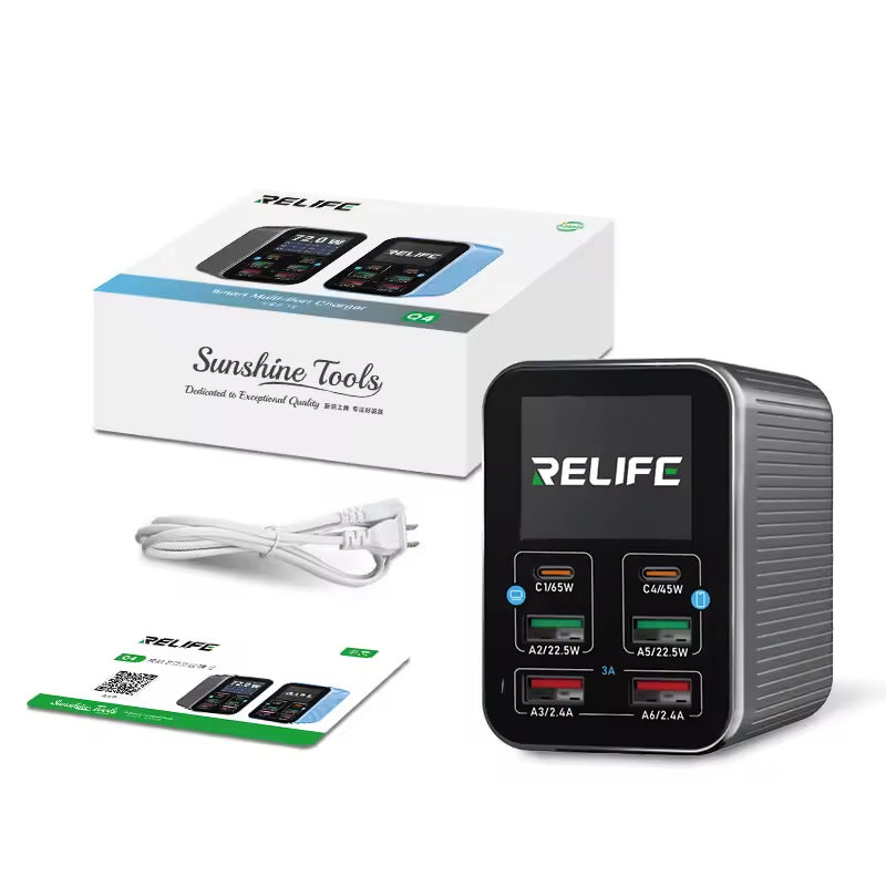 Punjač Stanica Relife Q4, 72W, 5A, 2 x USB-C - 4 x USB-A, Siva