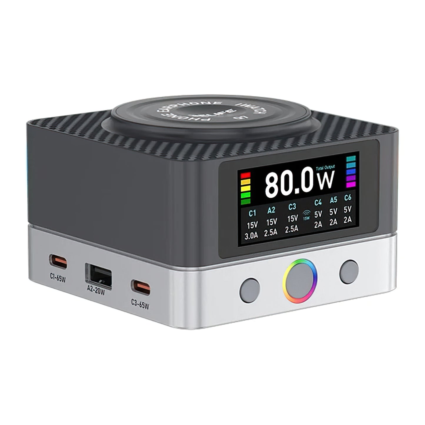 Punjač Stanica Relife Q7 QI, 80W, 3.25A, 2 x USB-A - 4 x USB-C, Siva