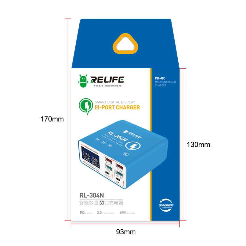 Punjač Stanica Relife RL-304N, 87W, 3A, 2 x USB-C - 4 x USB-A, Plava