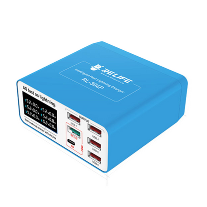 Punjač Stanica Relife RL-304P, 40W, 3A, 1 x USB-C - 5 x USB-A, Plava