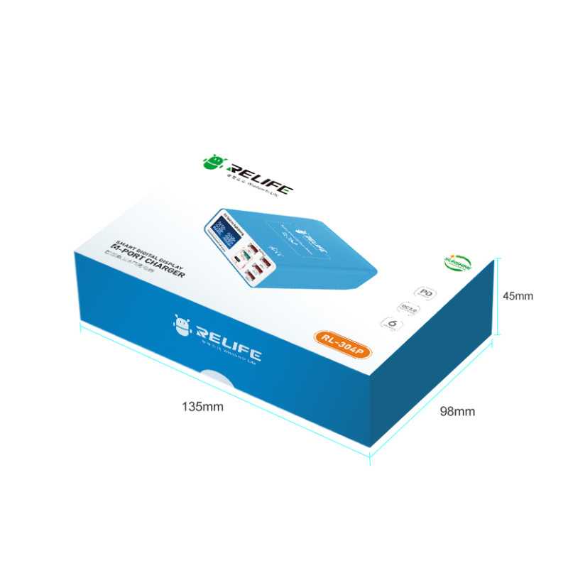 Punjač Stanica Relife RL-304P, 40W, 3A, 1 x USB-C - 5 x USB-A, Plava