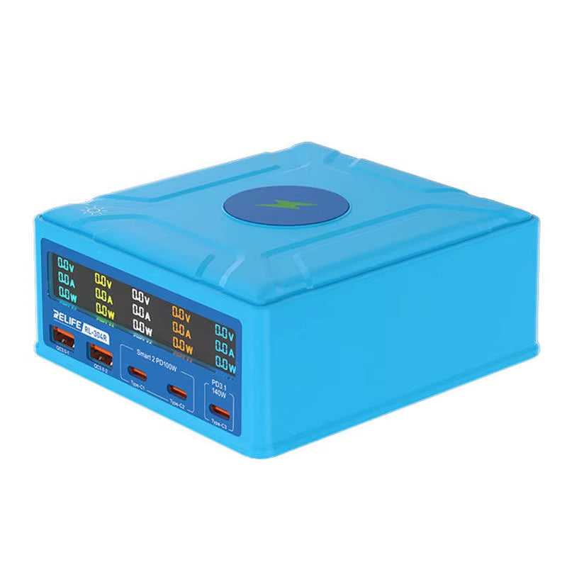 Punjač Stanica Relife RL-304R QI, 260W, 3A, 2 x USB-A - 3 x USB-C, Plava