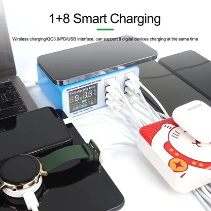 Punjač Stanica Relife RL-304S QI, 110W, 3A, 2 x USB-C - 6 x USB-A, Plava