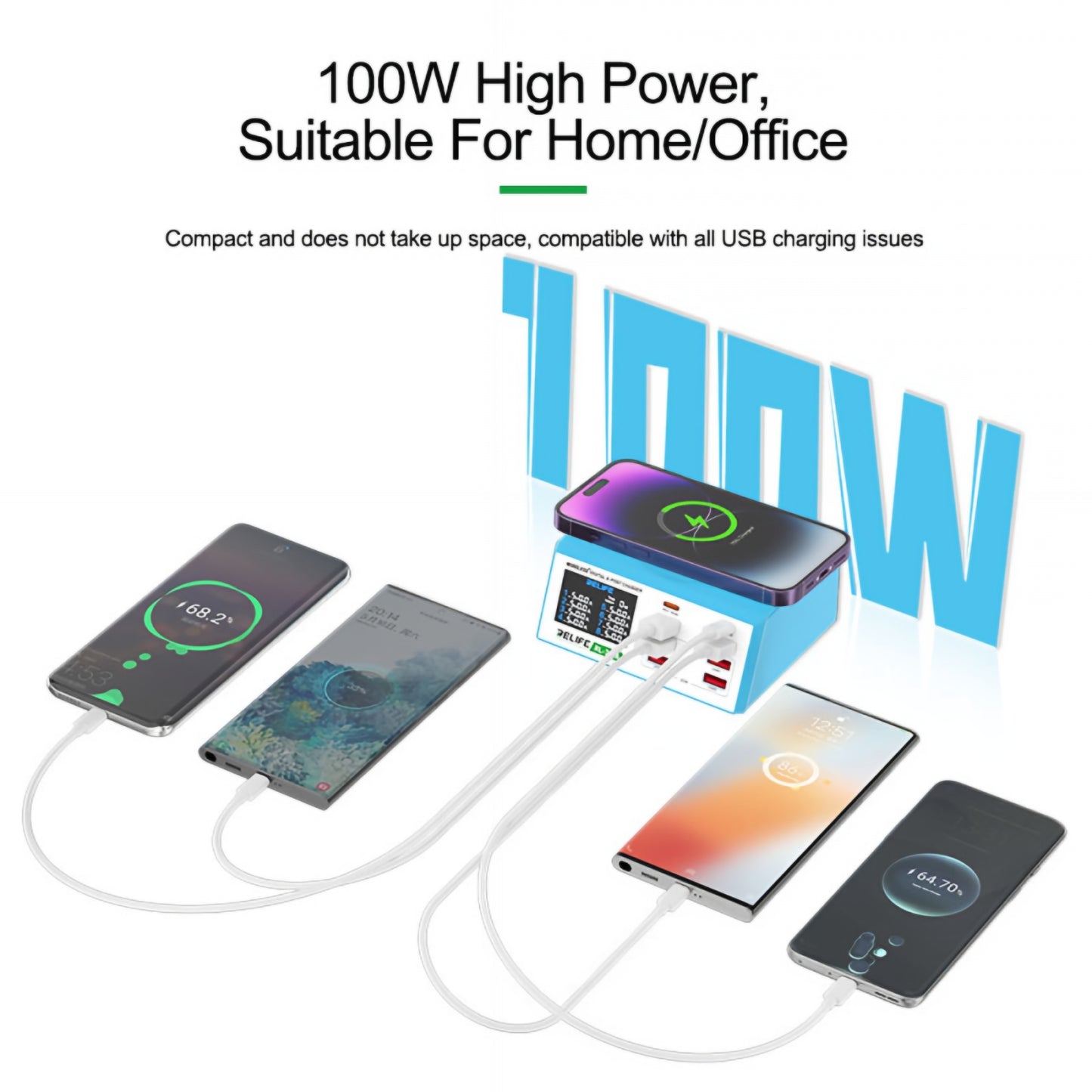 Punjač Stanica Relife RL-309AW, 100W, 5A, 2 x USB-C - 6 x USB-A, Plava