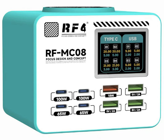 Punjač Stanica RF4 RF-MC08, 150W, 5A, 4 x USB-A - 4 x USB-C, Tirkizna