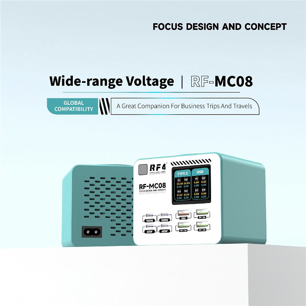 Punjač Stanica RF4 RF-MC08, 150W, 5A, 4 x USB-A - 4 x USB-C, Tirkizna