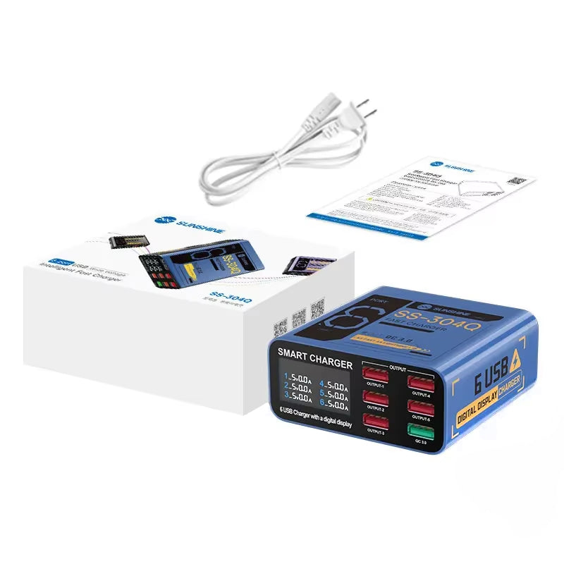 Punjač Stanica Sunshine SS-304Q, 30W, 3.5A, 6 x USB-A, Plava