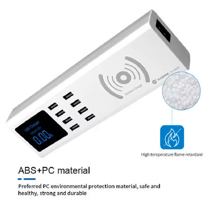 Punjač Stanica Sunshine SS-309WD QI, 40W, 2.4A, 8 x USB-A, Bijela